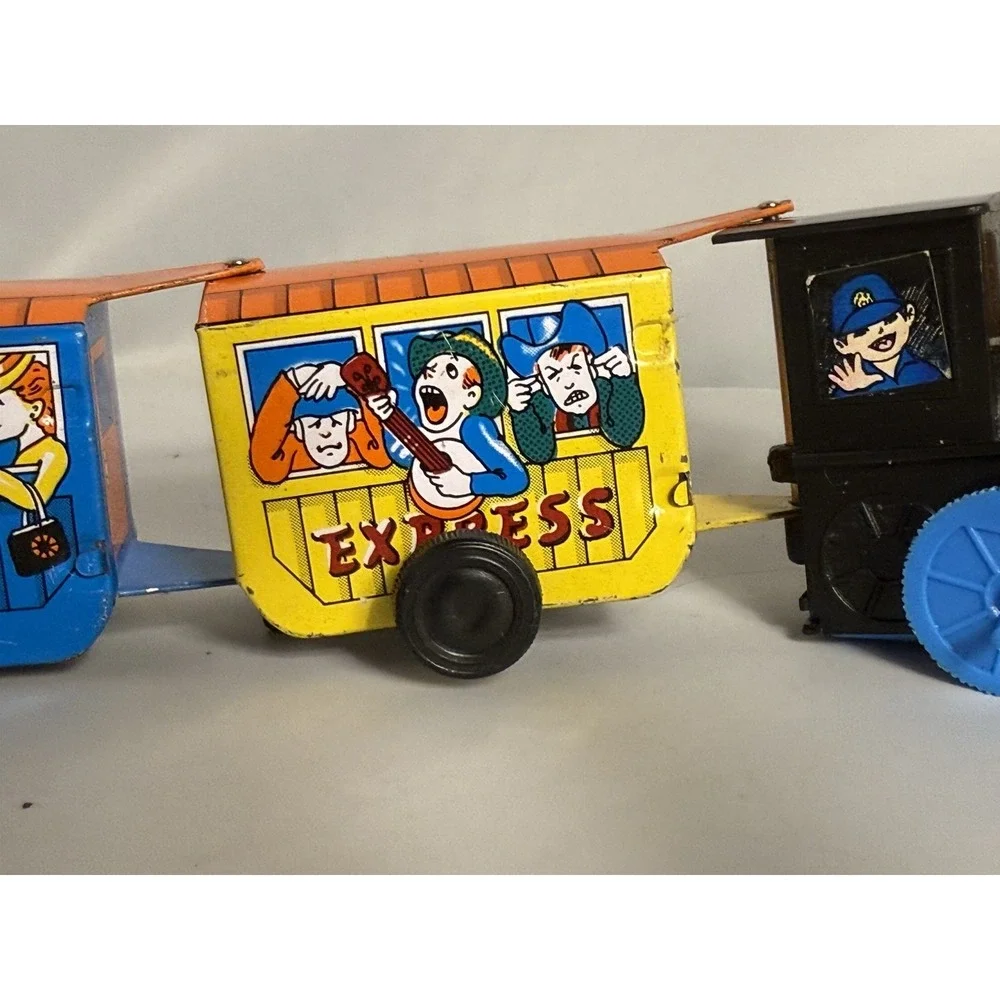 Vintage Wind Up Comic Zig Zag Western Express Tin Toy Train Working Collectible